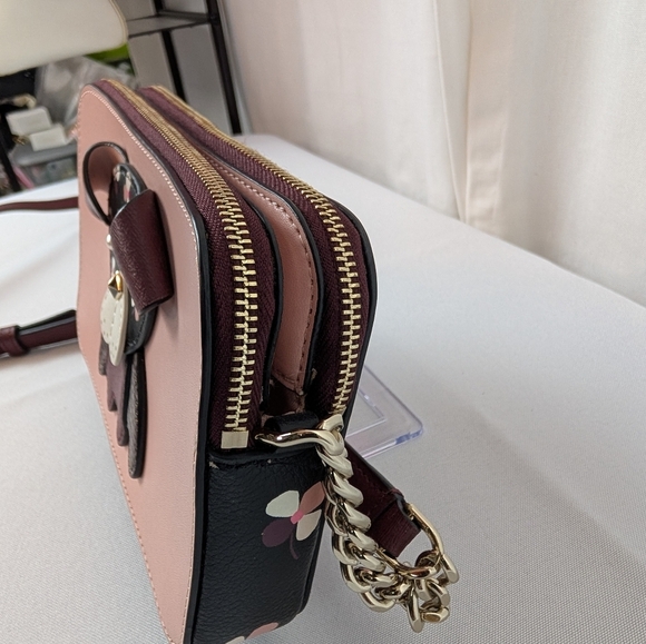 Kate Spade Floral Bulldog Pup Cherrywood Zip Crossbody Novelty Retired NWOT - Picture 5 of 13
